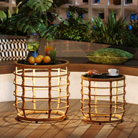 17.7" Boho Wood Solar Nesting Tables with Built-in Lights