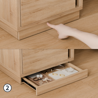 23.6" Oak Engineered Wood 3-Drawer Lockable Smart Nightstand with Hidden Gun Storage Cabinet