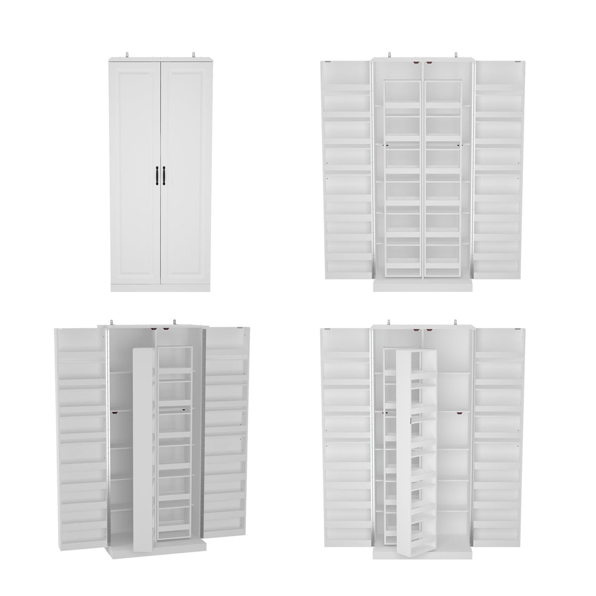 31.5" Modern White Kitchen Pantry with Rotating Food Storage Shelves, Adjustable Shelves, and Door-mounted Racks
