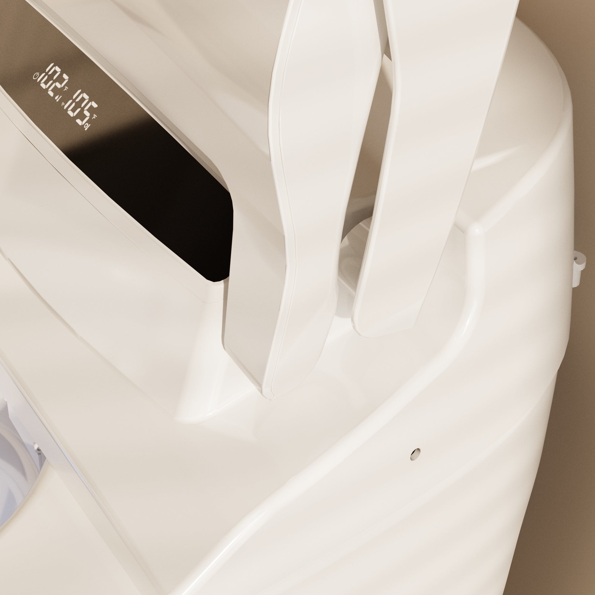 White smart toilet with closed lid, digital display, and built-in bidet
