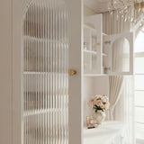 63 inches Modern White Versatile Vanity Desk with Massive Storage and Arched Glass Doors