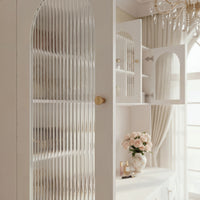 63" Modern White Versatile Vanity Desk with Massive Storage and Arched Glass Doors