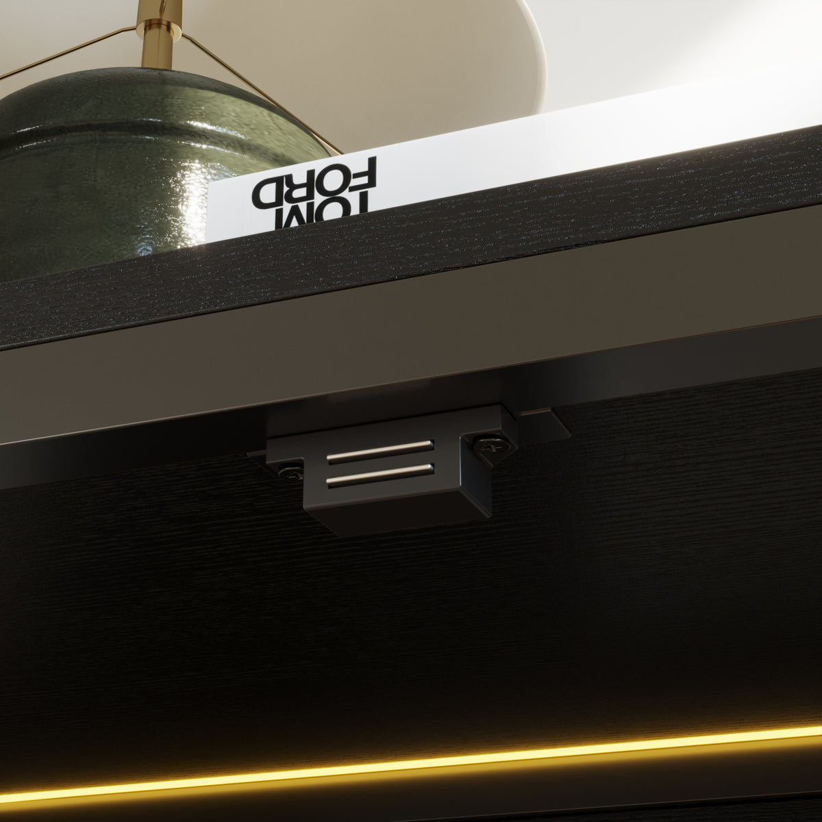 63" Modern Brown Sideboard Buffet Cabinet with 4 Doors and Gold Accents