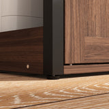 30.8 inches Walnut Wood‑Grain Cat Litter Box Enclosure with Multi‑Level Cat Perch and Storage Shelves