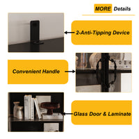 70.9" Black Glass Display Cabinet with LED Lighting