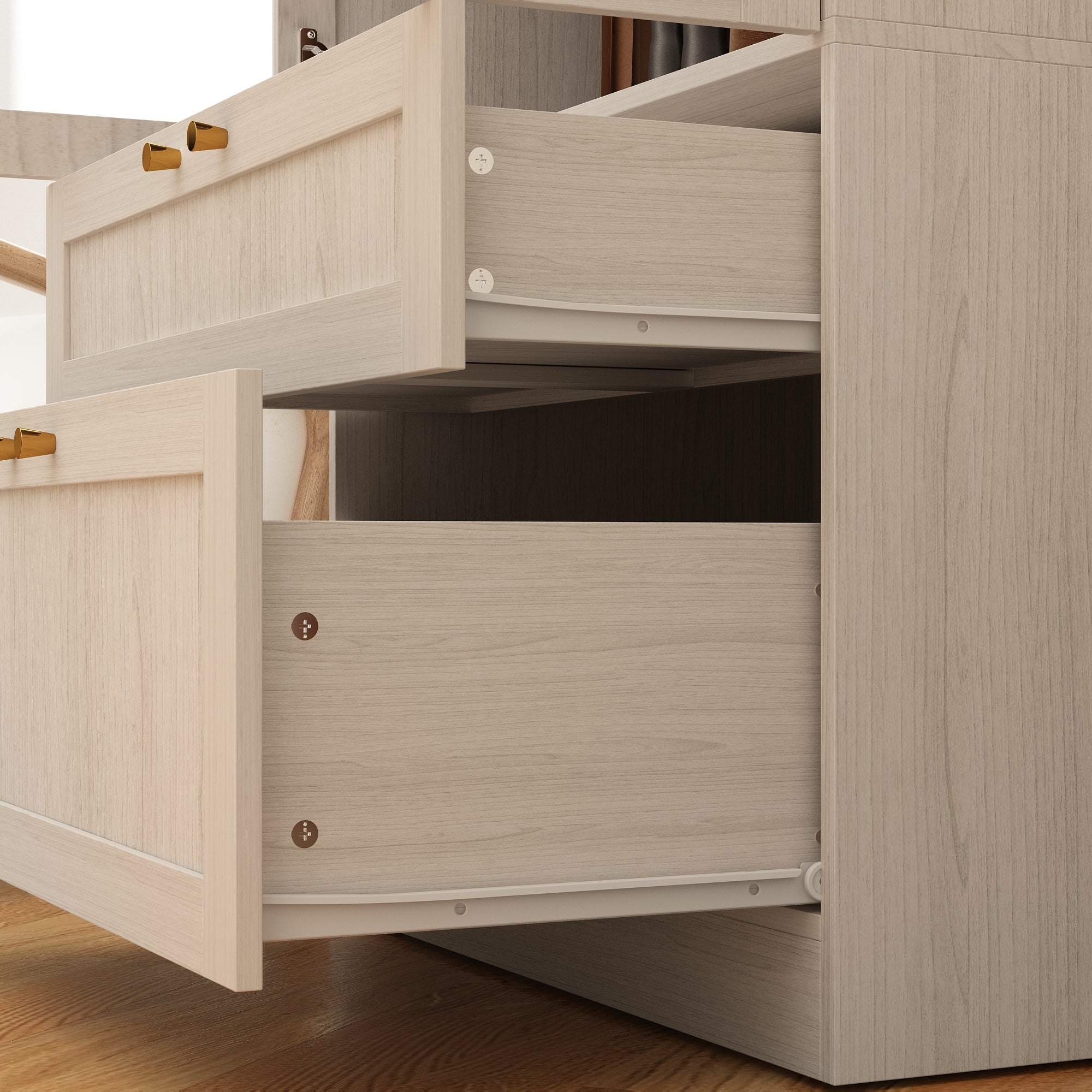 Modern White Wardrobe With Frosted Glass Doors, Two Drawers, And Hanging Rail – Spacious Storage Solution For Bedrooms