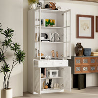 31.5" Modern White Bookcase With Glass and Louvered Doors