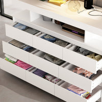 47.2" Minimalist White Dresser With LED Lights & 9 Drawers