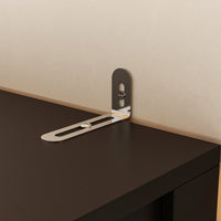 Metal bracket attached to a wooden surface with a neutral background