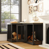 58.7 inch Rustic Black Corner Dog Crate with Steel Divider