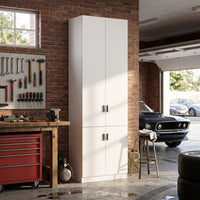 31.5" White Engineered Wood Tall 4-Door Garage Storage Cabinet with Adjustable Interior Shelves
