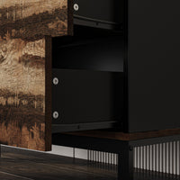 63" Modern Black & Brown Sideboard Buffet Cabinet with LED Lights & 4 Drawers