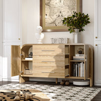 59" Minimalist Natural Sideboard Cabinet Buffet Storage Cabinet With Hinged Doors and Pull-out Drawers