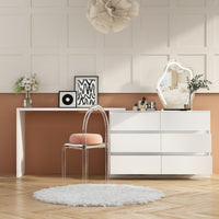 51.2" Modern Minimalist White/Black L-Shaped Rotatable Dresser Writing Table with 6 Drawers
