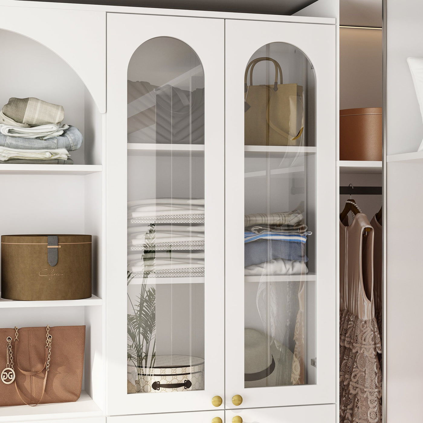 70.9" Modern White Elegant Wardrobe with Strong Storage