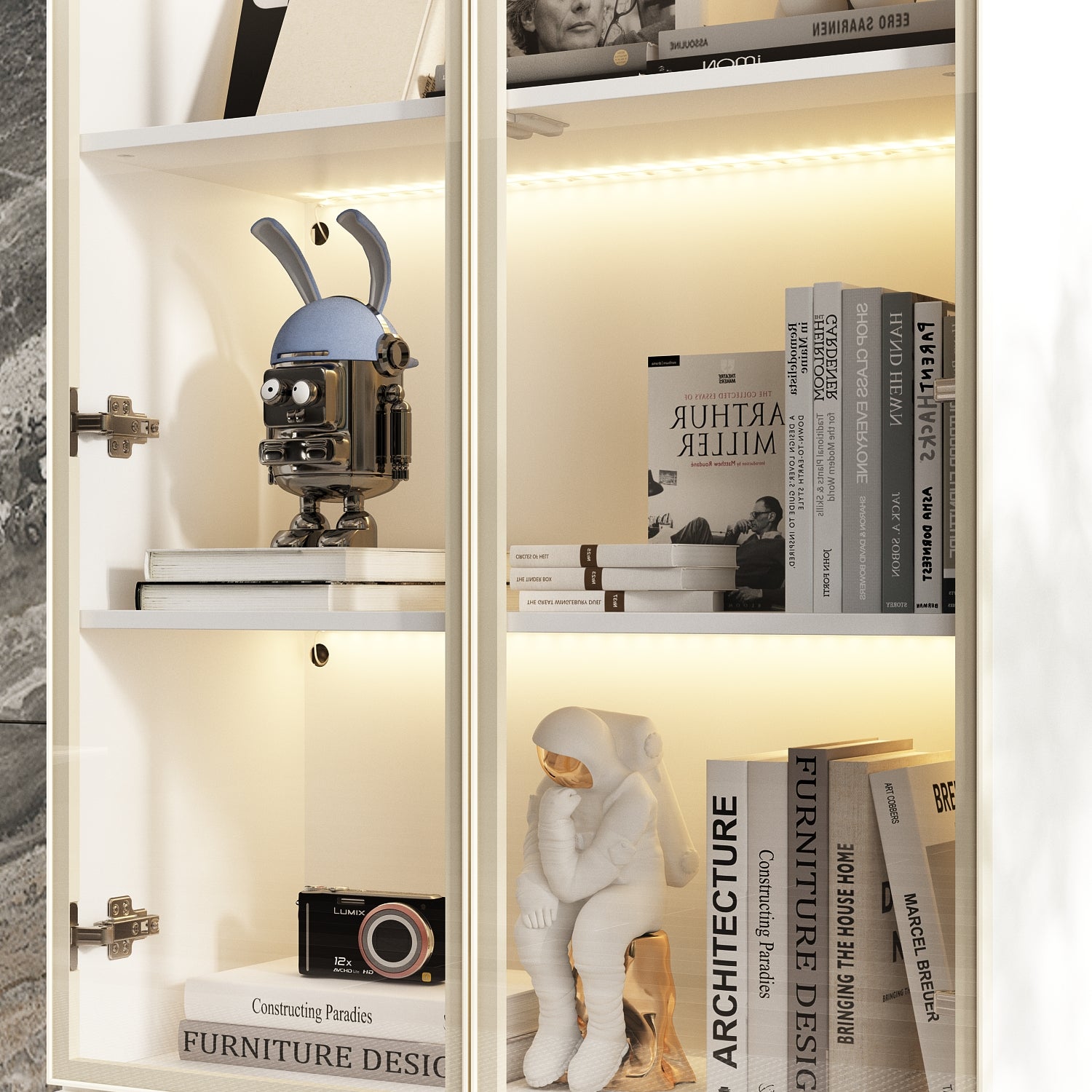 Display Cabinet With Adjustable Lights And Tempered Glass Door