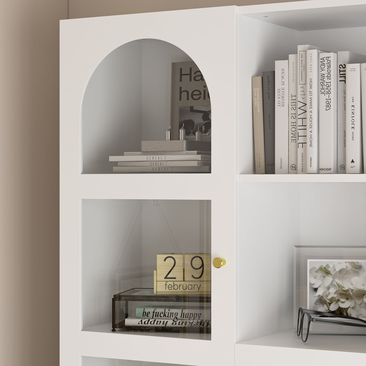 62.4" Modern White Desk with Hutch, Open Shelves and Cabinets