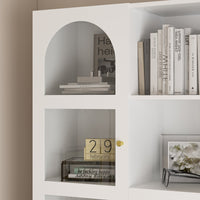62.4" Modern White Desk with Hutch, Open Shelves and Cabinets