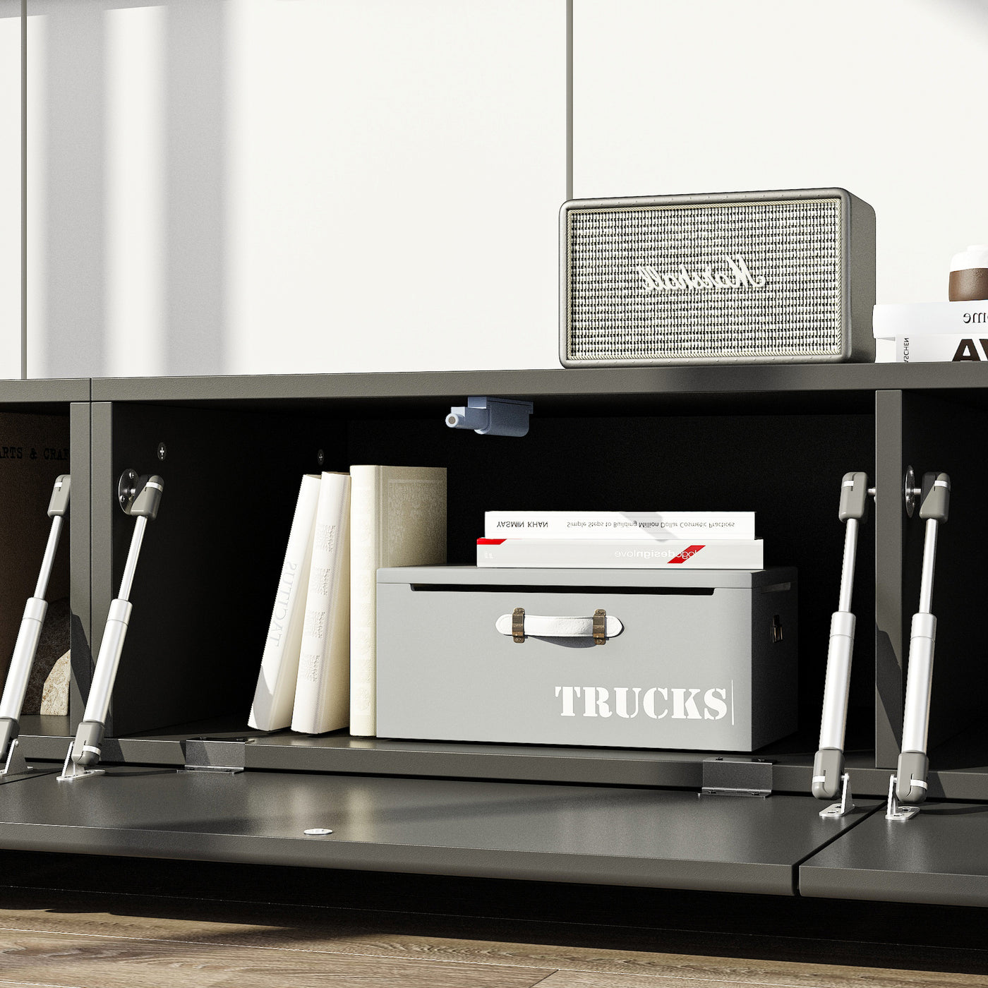 78.7" Modern Black Media Console TV Stand with Drop-Down Doors