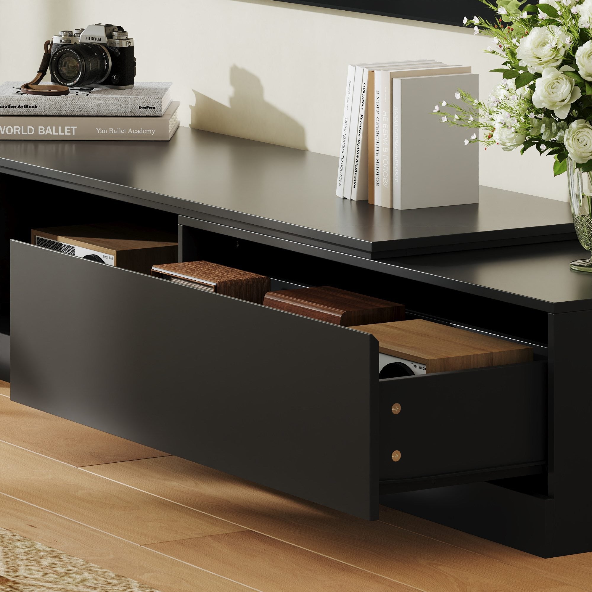 63'' W To 93.7'' W 2-Drawer Extendable TV Stand Media Center