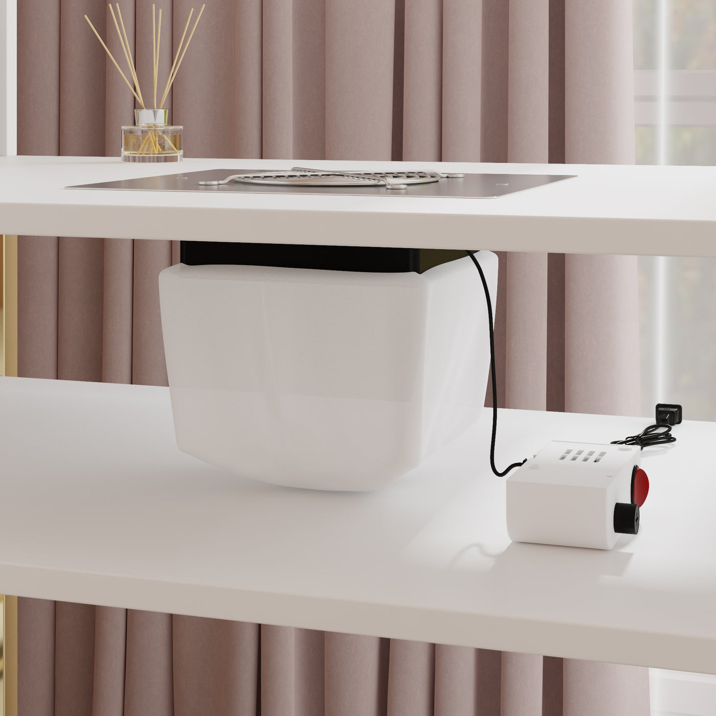 35.4" Modern White L-Shaped Manicure Nail Table with Electric Dust Collector