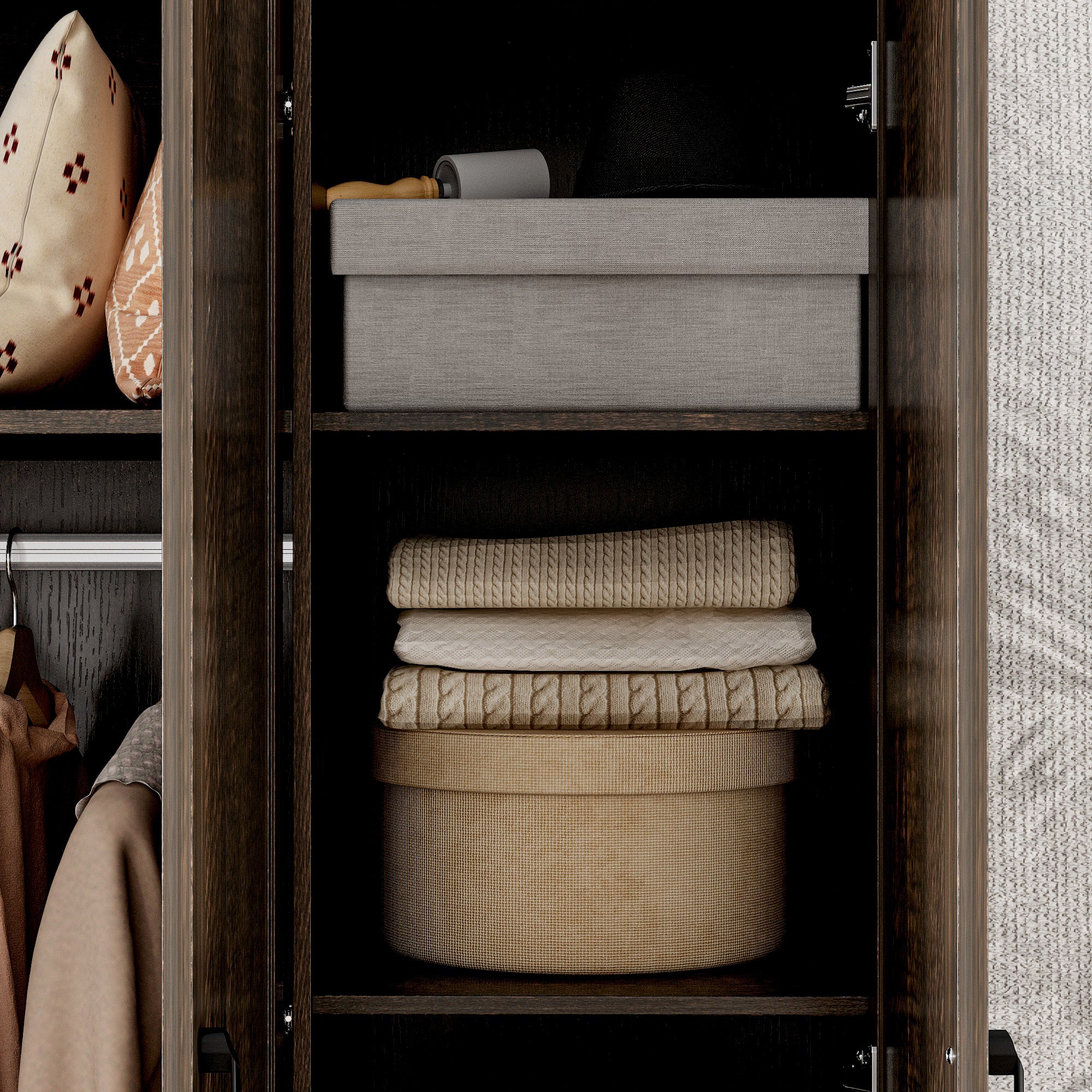 62" Wide 6 Doors 2 Drawers Wood Grain Wardrobe Armoire