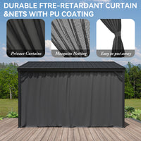 165.7" Modern Black Patio Gazebo with Curtains and Mosquito Net