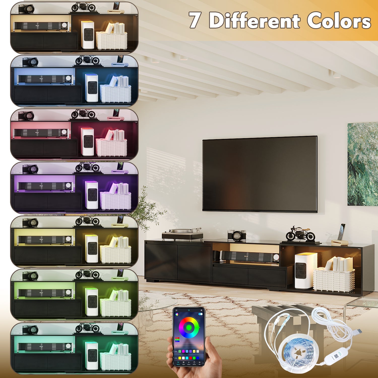 Modern Extendable Tv Stand With Adjustable Length And Led Light – Sleek Media Console For Living Room