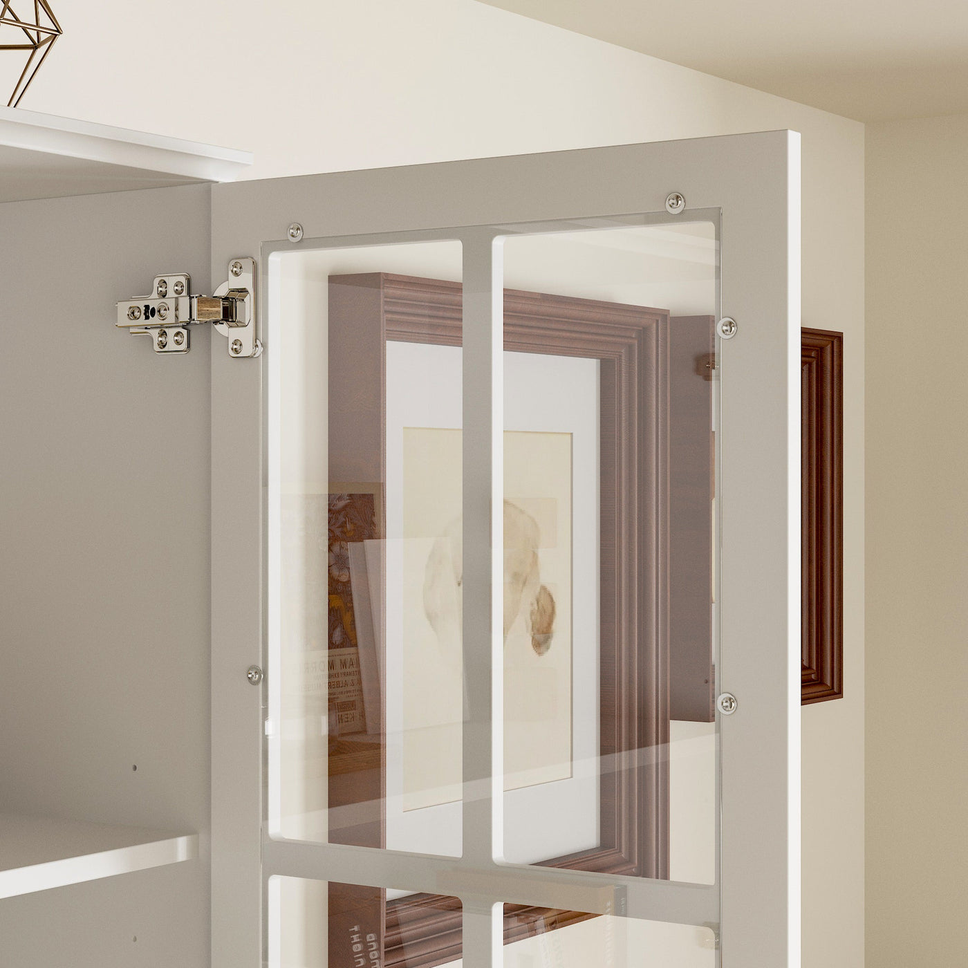 31.5" Modern White Bookcase With Glass and Louvered Doors