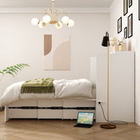76.8" Modern White Murphy Bed With Power Outlets And Fold-down Panel
