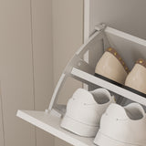 31.5 inch Modern White Flip-Down Shoe Cabinet with 3 Tiers & 28 Pair Capacity