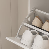 31.5" Modern White Flip-Down Shoe Cabinet with 3 Tiers & 28 Pair Capacity