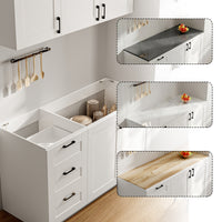 60" White Kitchen Sideboard Buffet Pantry Cabinet with Wall-Mounted Upper Storage Cabinet, 3 Drawers and Double Base Doors