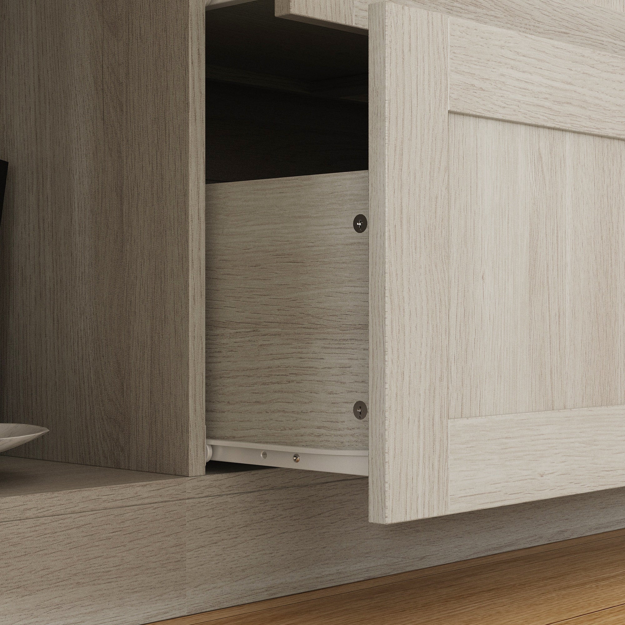 78.7" Modern Display Cabinet with Adjustable Shelves, Frosted Glass Doors and Drawers