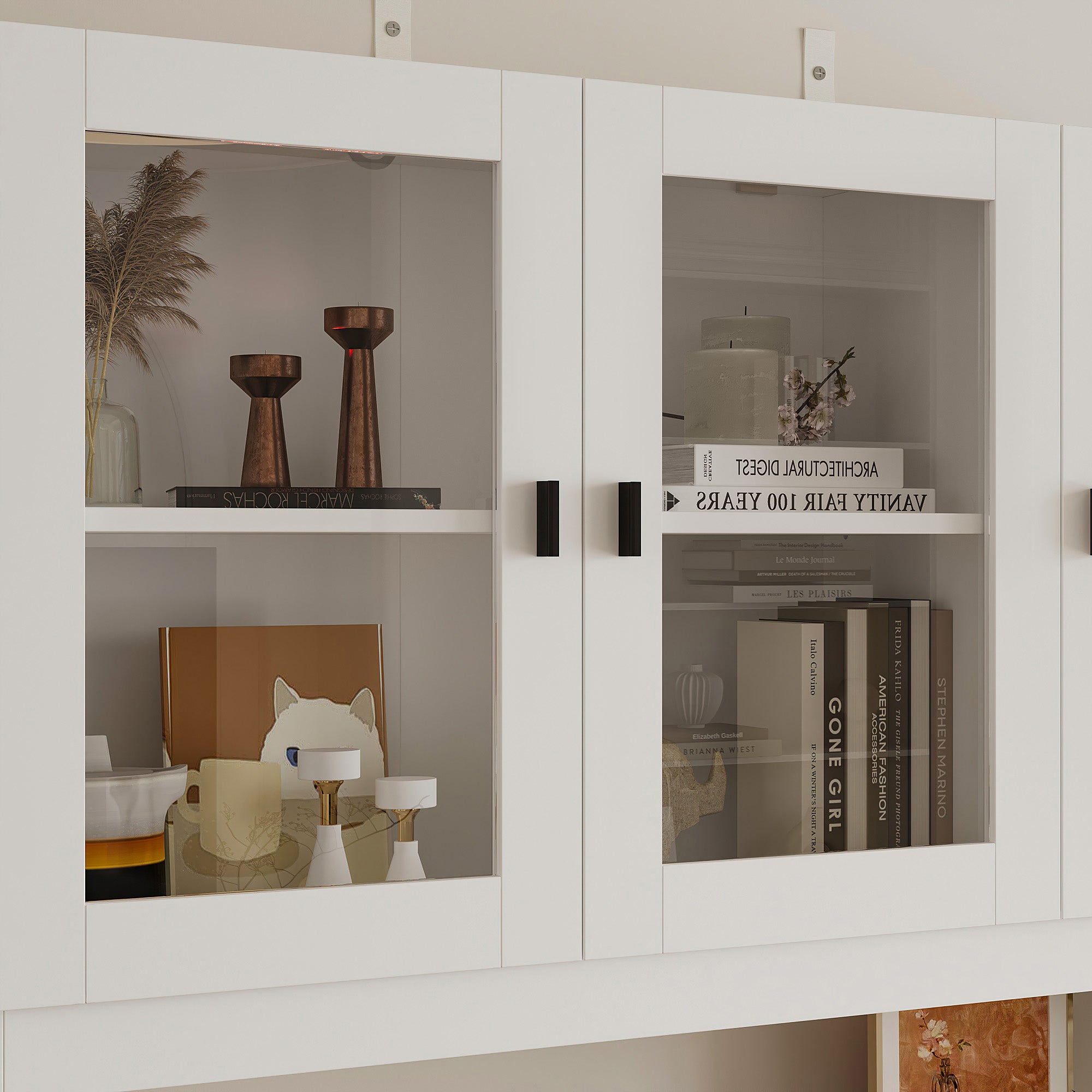 71'' H X 47.2'' W Elegant White Bookcase With Storage Solutions And Glass Doors