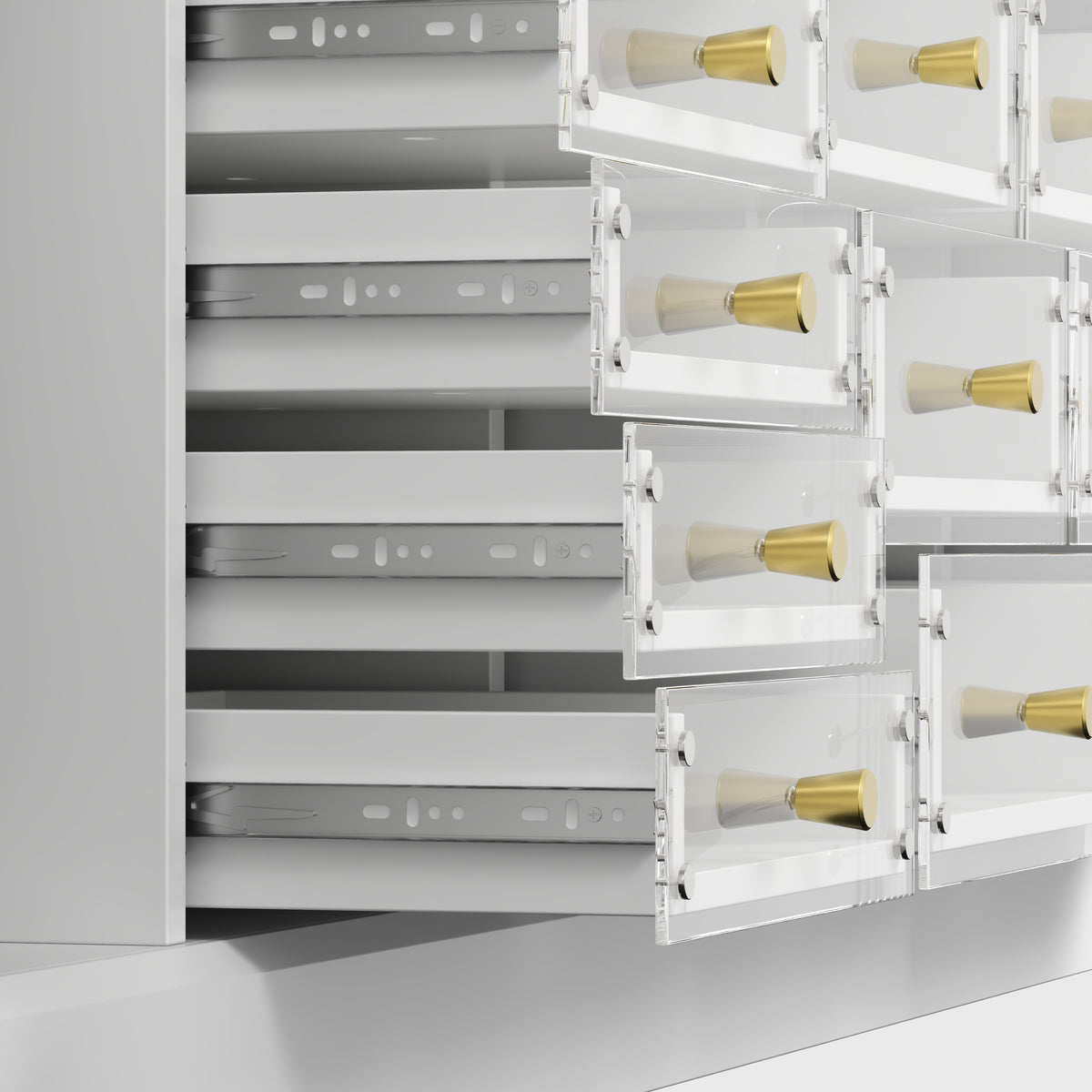 59" Modern White 25-Drawer Dresser with Glossy Acrylic Fronts, 2 Storage Cabinets and Anti-Tip Design