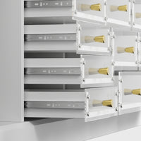 59" Modern White 25-Drawer Dresser with Glossy Acrylic Fronts, 2 Storage Cabinets and Anti-Tip Design
