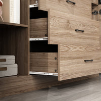Geyma 63" Modern Brown Display Cabinet with Tempered Glass Doors and Adjustable Lighting