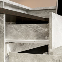 Modern reception desk with marble finish in an office setting