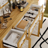 59.1" Bohemian Natural Sideboard Cabinet Buffet Storage Cabinet With Wall Hanging Decorations