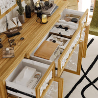 59.1" Bohemian Natural Sideboard Cabinet Buffet Storage Cabinet With Wall Hanging Decorations