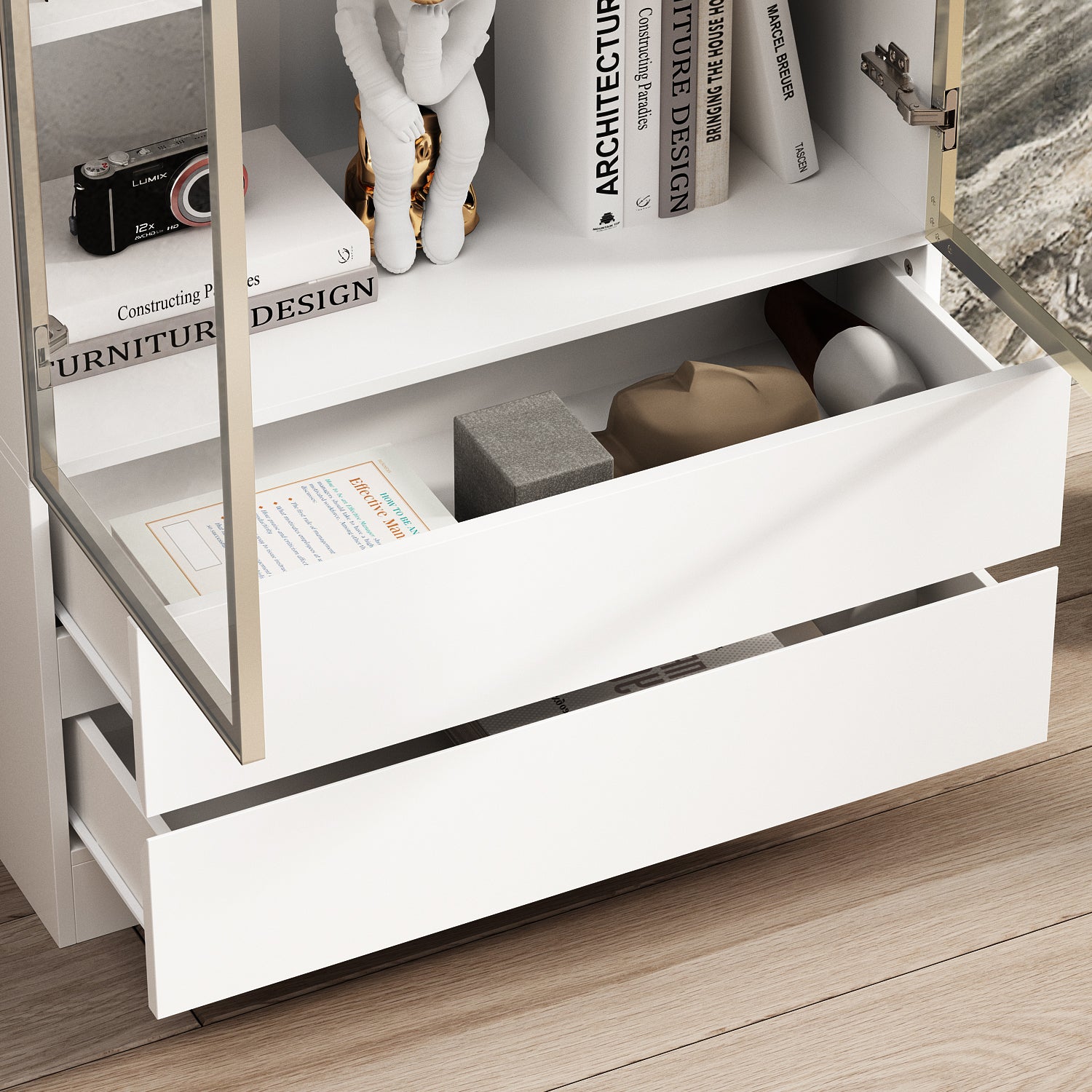 Display Cabinet With Adjustable Lights And Tempered Glass Door