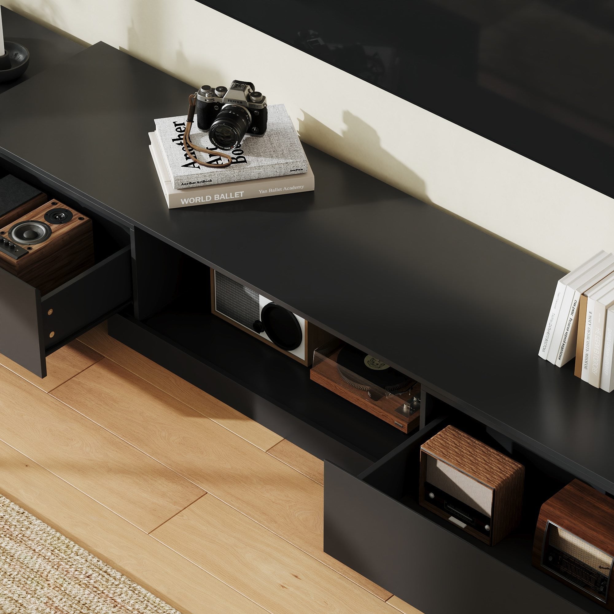 63'' W To 93.7'' W 2-Drawer Extendable TV Stand Media Center