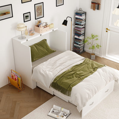76.8" Modern White Murphy Bed With Power Outlets And Fold-down Panel