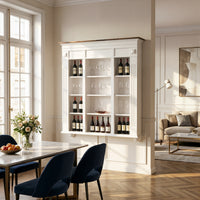47.2" White Wall Mount Display Cabinet with Rustic Wood Top and 12 Open Compartments