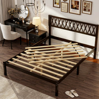 63.2" Modern Brown Platform Bed with Ribbed Detailing