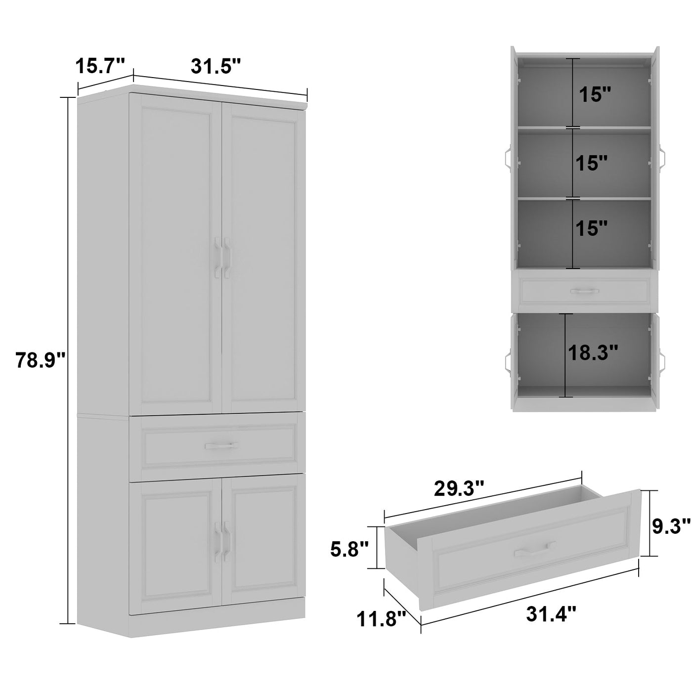 Vila 31.5" Classic White Display Cabinet with Glass Doors