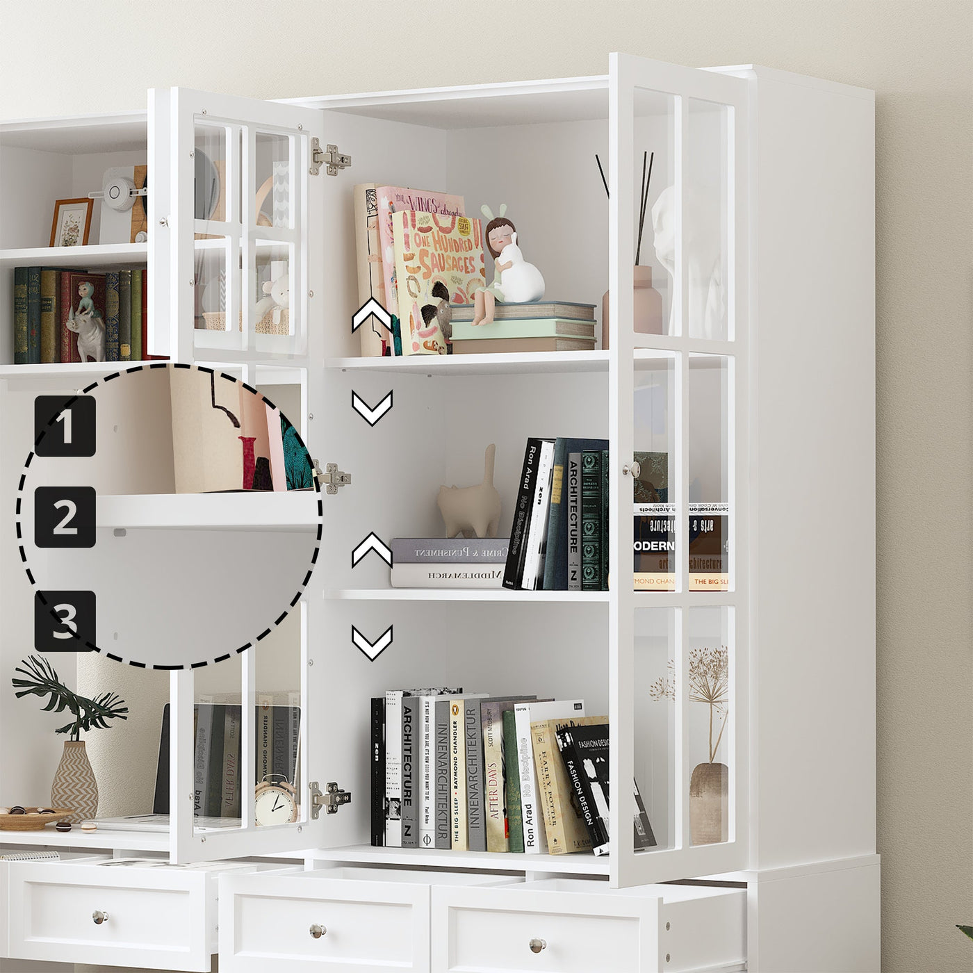 4 Drawer Multi-Door Office Storage Cabinet With Desk