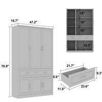 Vila 47" Classic White Display Cabinet & Bookcase with 2 Drawers and Glass Doors
