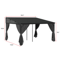 165.7" Modern Black Patio Gazebo with Curtains and Mosquito Net